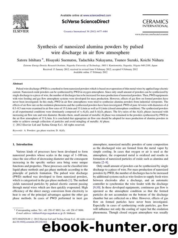 Synthesis of nanosized alumina powders by pulsed wire discharge in air flow atmosphere by Satoru Ishihara