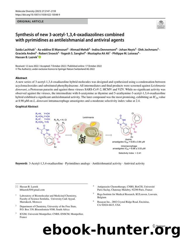 Synthesis of new 3-acetyl-1,3,4-oxadiazolines combined with pyrimidines as antileishmanial and antiviral agents by unknow
