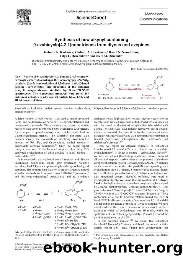 Synthesis of new alkynyl containing 9-azabicyclo[4.2.1]nonatrienes from diynes and azepines by Gulnara N. Kadikova