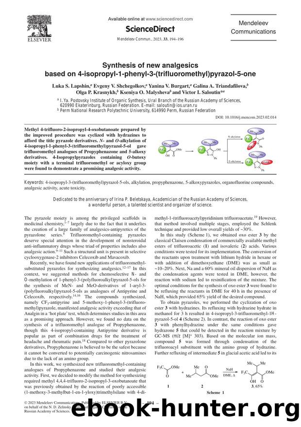 Synthesis of new analgesics based on 4-isopropyl-1-phenyl-3-(trifluoromethyl)pyrazol-5-one by unknow
