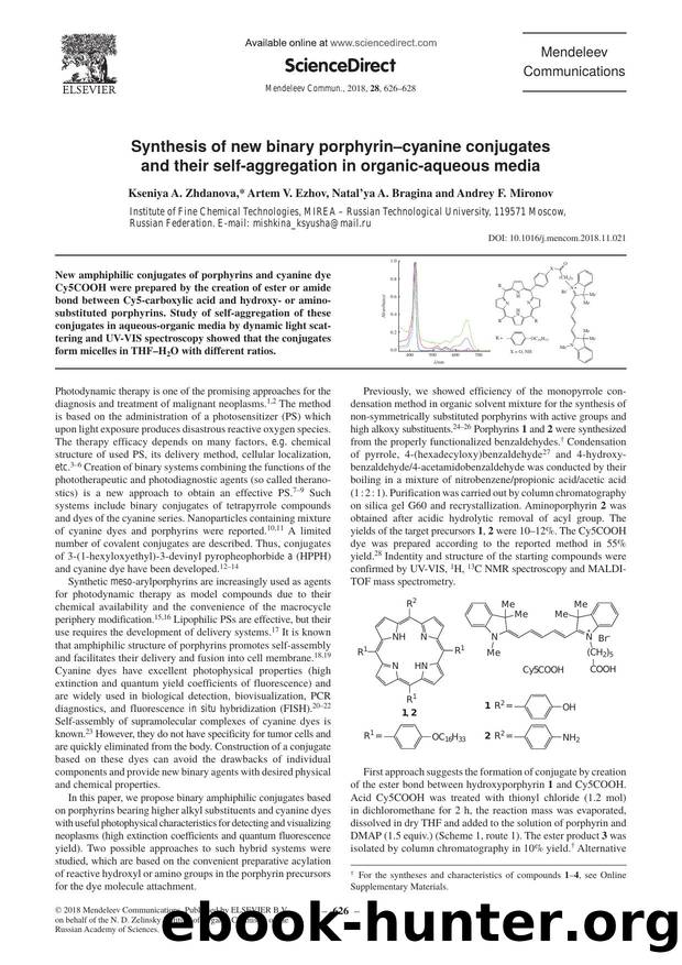 Synthesis of new binary porphyrinâcyanine conjugates and their self-aggregation in organic-aqueous media by Kseniya A. Zhdanova & Artem V. Ezhov & Natal’ya A. Bragina & Andrey F. Mironov