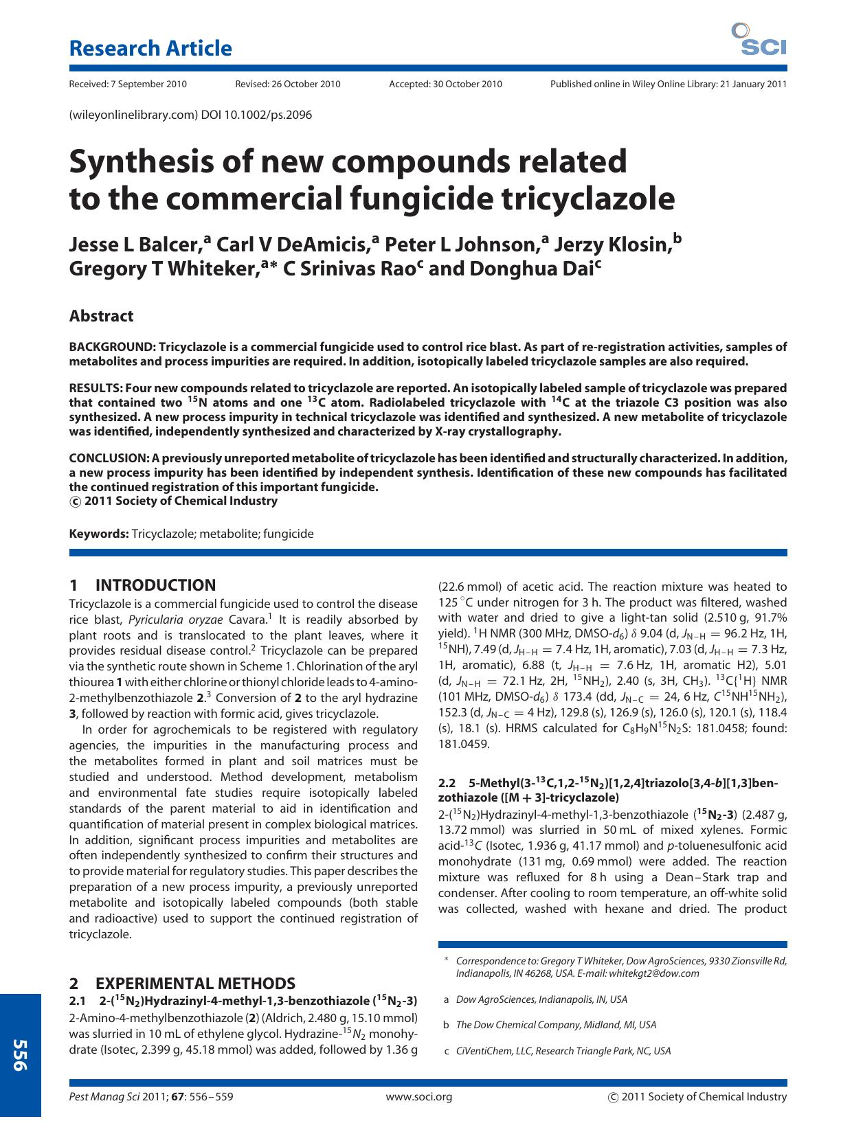 Synthesis of new compounds related to the commercial fungicide tricyclazole by Unknown