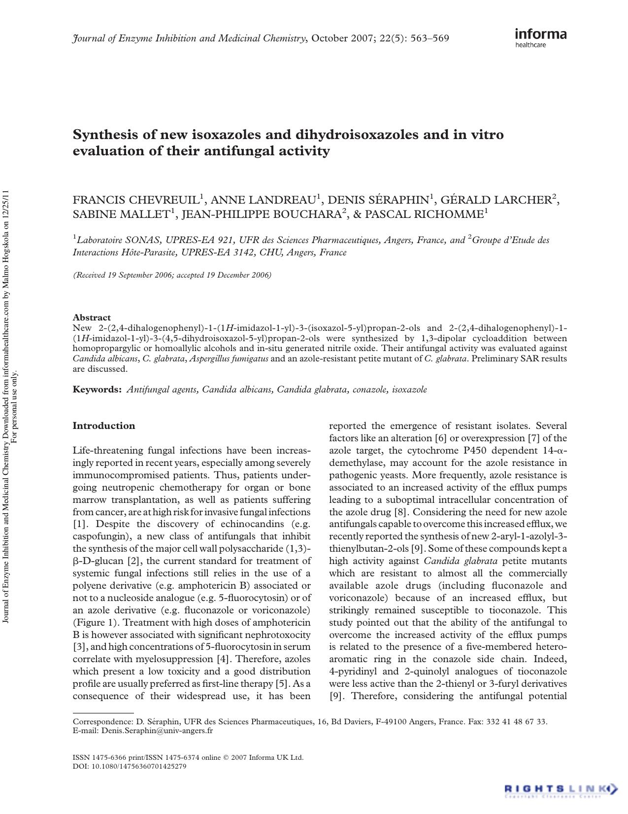 Synthesis of new isoxazoles and dihydroisoxazoles and in vitro evaluation of their antifungal activity by unknow