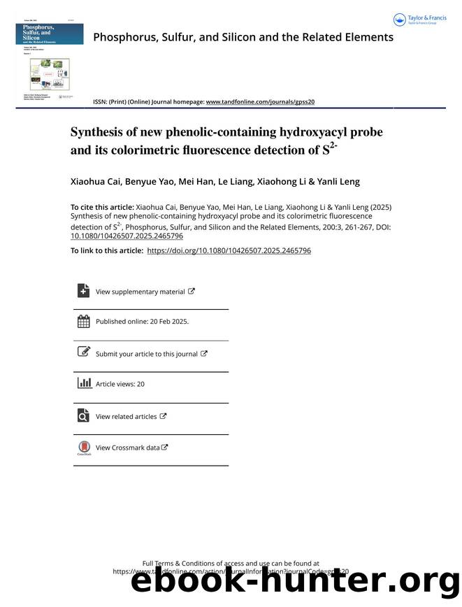 Synthesis of new phenolic-containing hydroxyacyl probe and its colorimetric fluorescence detection of S2- by Cai Xiaohua & Yao Benyue & Han Mei & Liang Le & Li Xiaohong & Leng Yanli