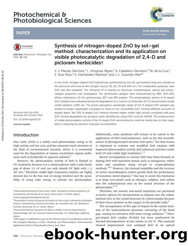 Synthesis of nitrogen-doped ZnO by solâgel method: characterization and its application on visible photocatalytic degradation of 2,4-D and picloram herbicides by unknow