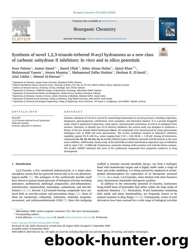 Synthesis of novel 1,2,3-triazole-tethered N -acyl hydrazones as a new class of carbonic anhydrase II inhibitors: In vitro and in silico potentials by unknow
