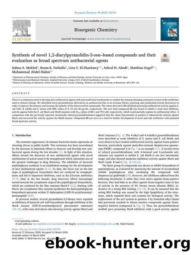 Synthesis of novel 1,2-diarylpyrazolidin-3-oneâbased compounds and their evaluation as broad spectrum antibacterial agents by unknow