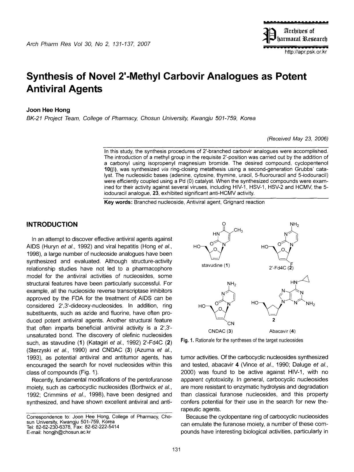 Synthesis of novel 2’-methyl carbovir analogues as potent antiviral agents by Unknown