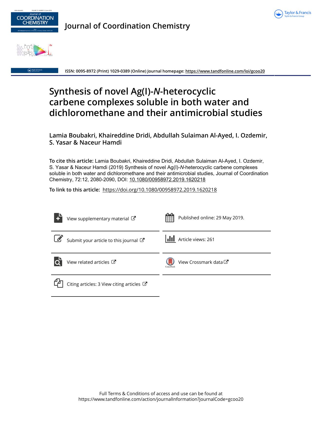Synthesis of novel Ag(I)-N-heterocyclic carbene complexes soluble in both water and dichloromethane and their antimicrobial studies by unknow