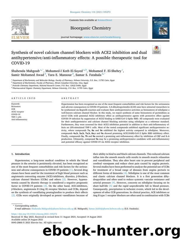 Synthesis of novel calcium channel blockers with ACE2 inhibition and dual antihypertensiveanti-inflammatory effects: A possible therapeutic tool for COVID-19 by unknow