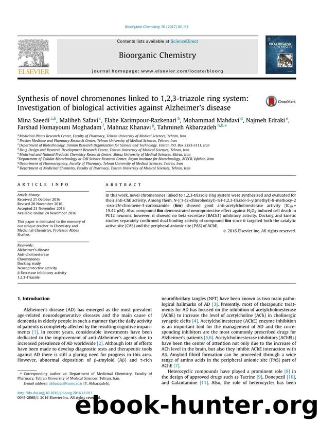 Synthesis of novel chromenones linked to 1,2,3-triazole ring system: Investigation of biological activities against AlzheimerÃ¢â¬â¢s disease by unknow