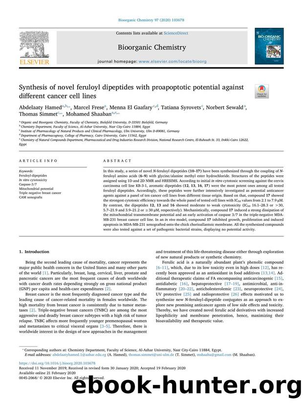Synthesis of novel feruloyl dipeptides with proapoptotic potential against different cancer cell lines by unknow