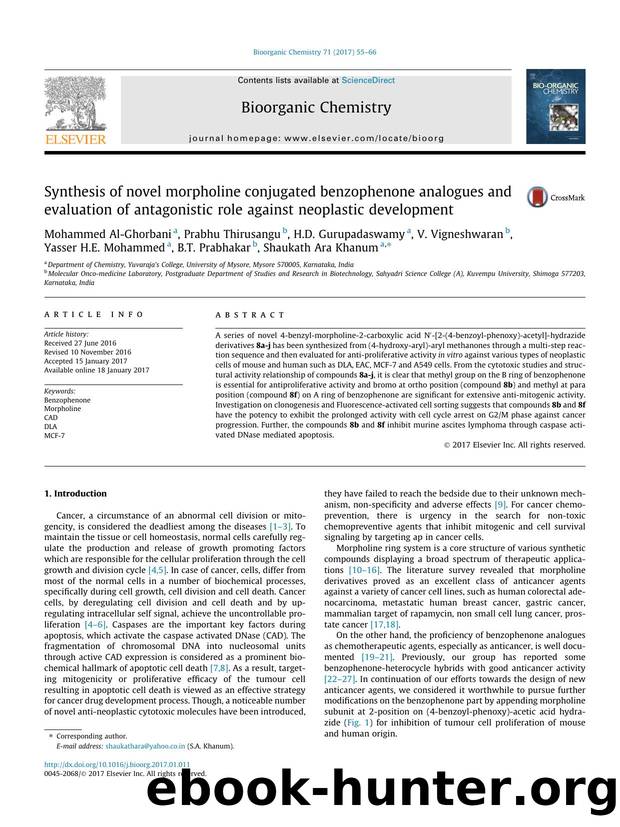 Synthesis of novel morpholine conjugated benzophenone analogues and evaluation of antagonistic role against neoplastic development by unknow