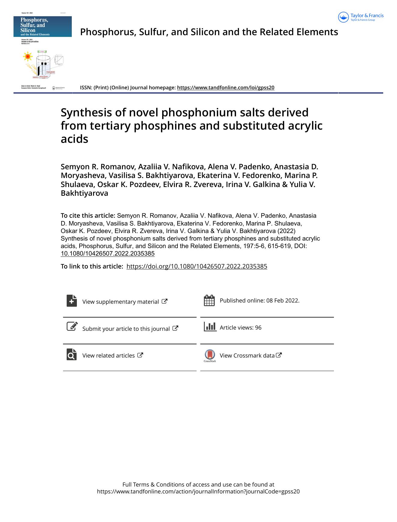 Synthesis of novel phosphonium salts derived from tertiary phosphines and substituted acrylic acids by unknow