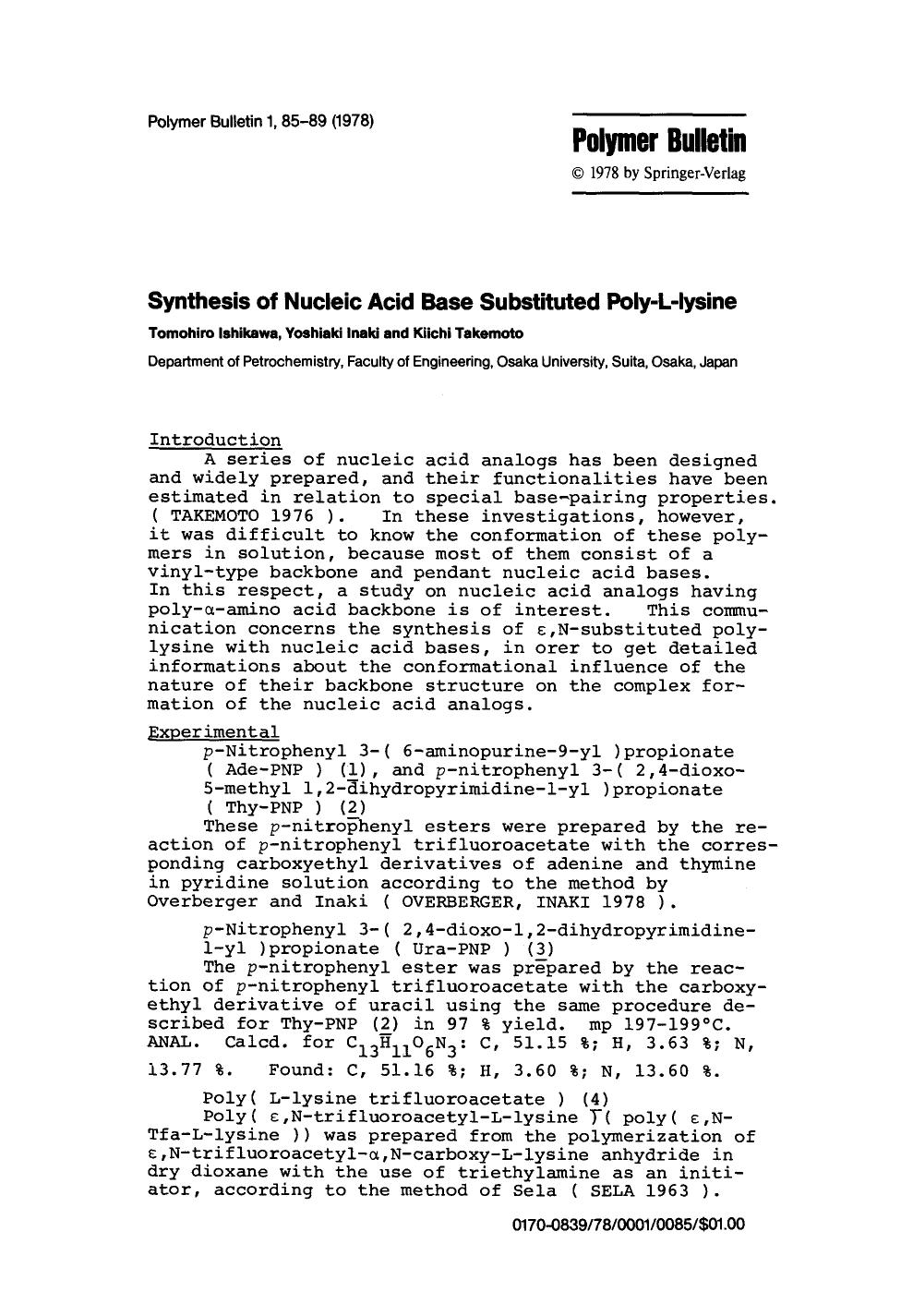 Synthesis of nucleic acid base substituted poly-L-lysine by Unknown