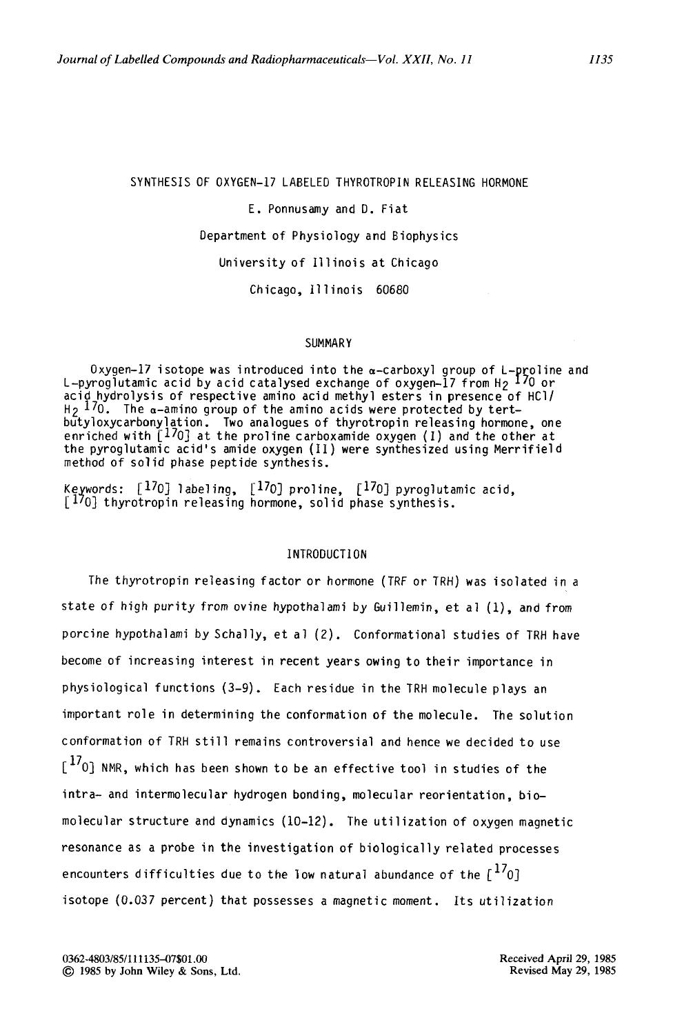 Synthesis of oxygen-17 labeled thyrotropin releasing hormone by Unknown