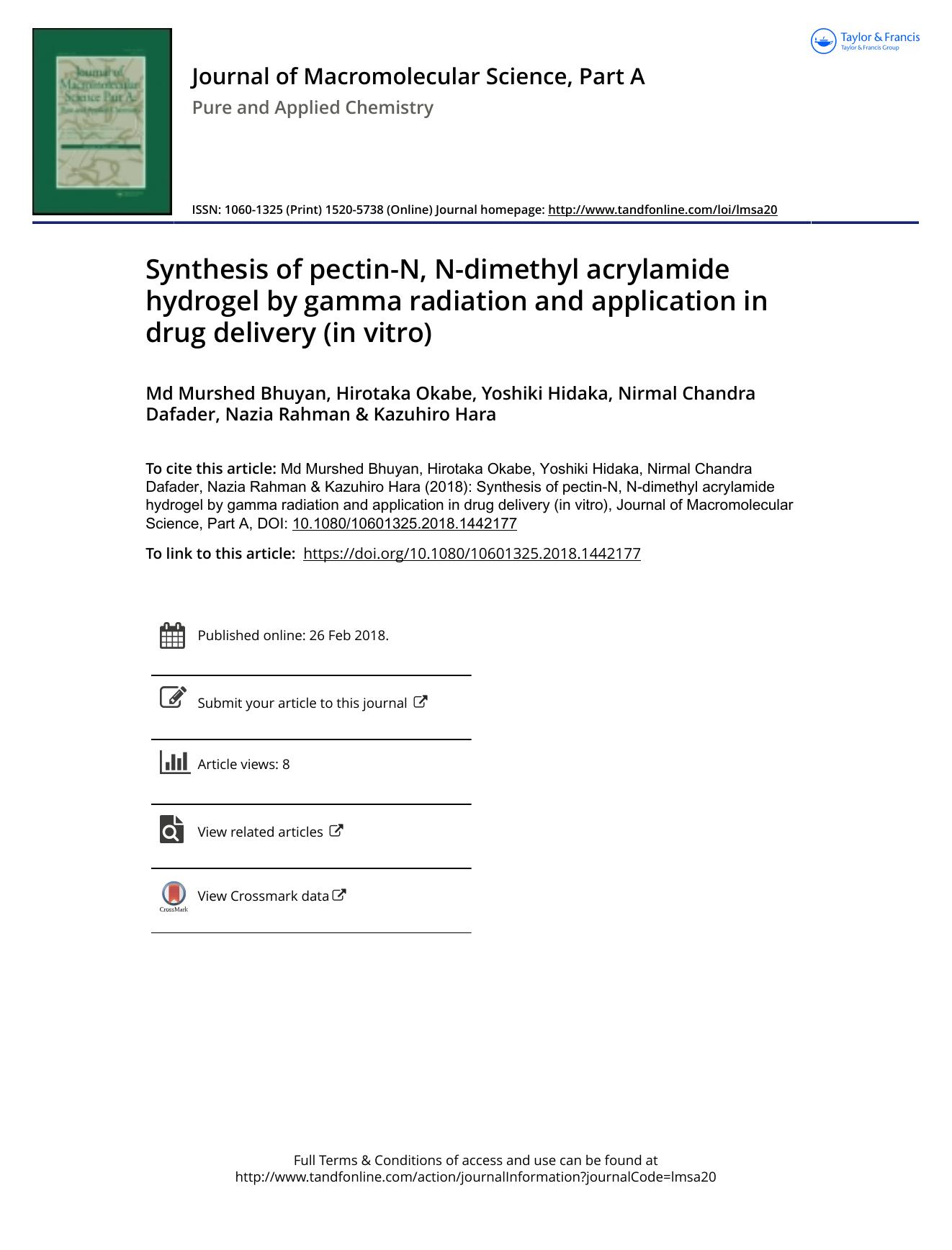 Synthesis of pectin-N, N-dimethyl acrylamide hydrogel by gamma radiation and application in drug delivery \(in vitro\) by unknow