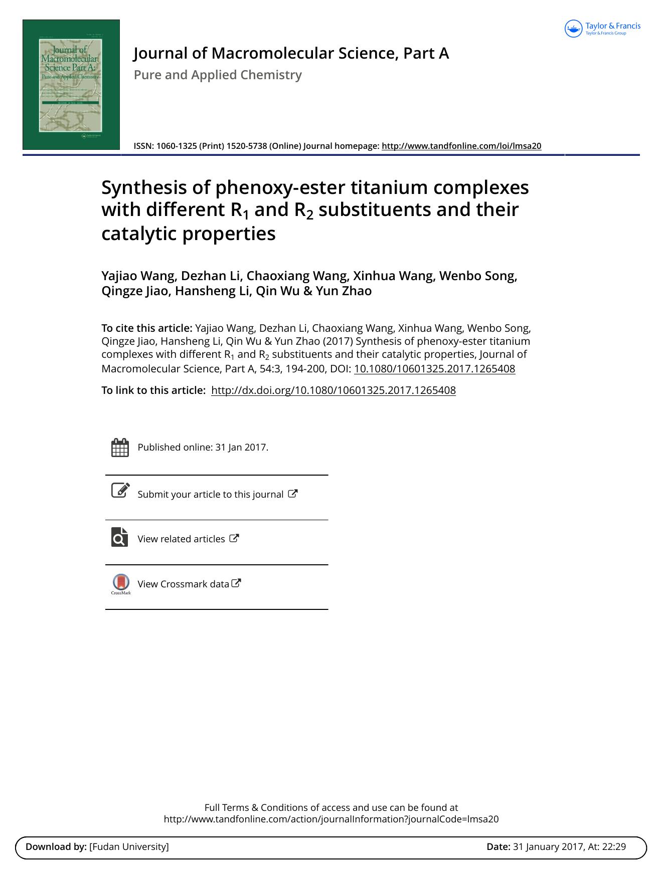 Synthesis of phenoxy-ester titanium complexes with different R1 and R2 substituents and their catalytic properties by unknow