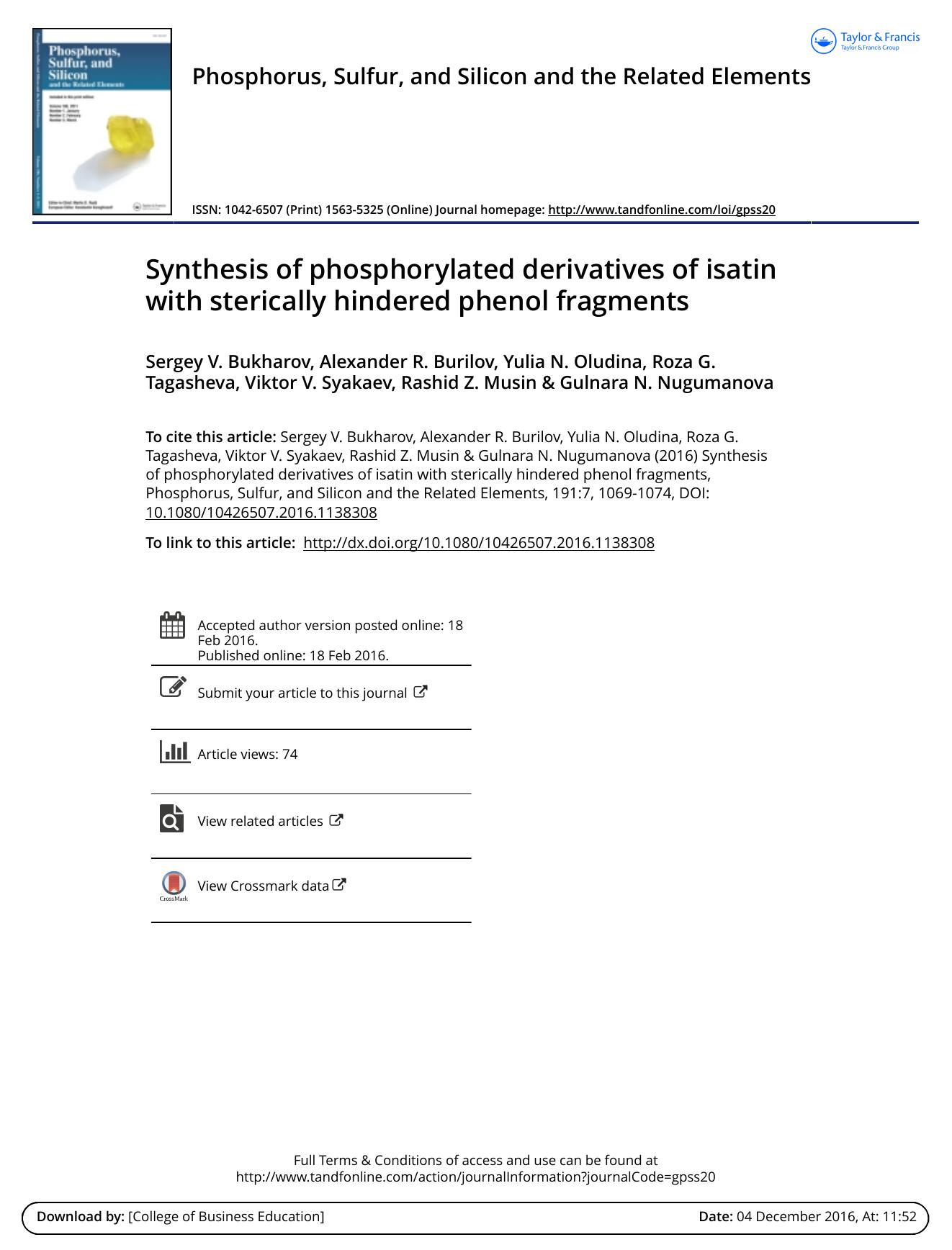 Synthesis of phosphorylated derivatives of isatin with sterically hindered phenol fragments by unknow