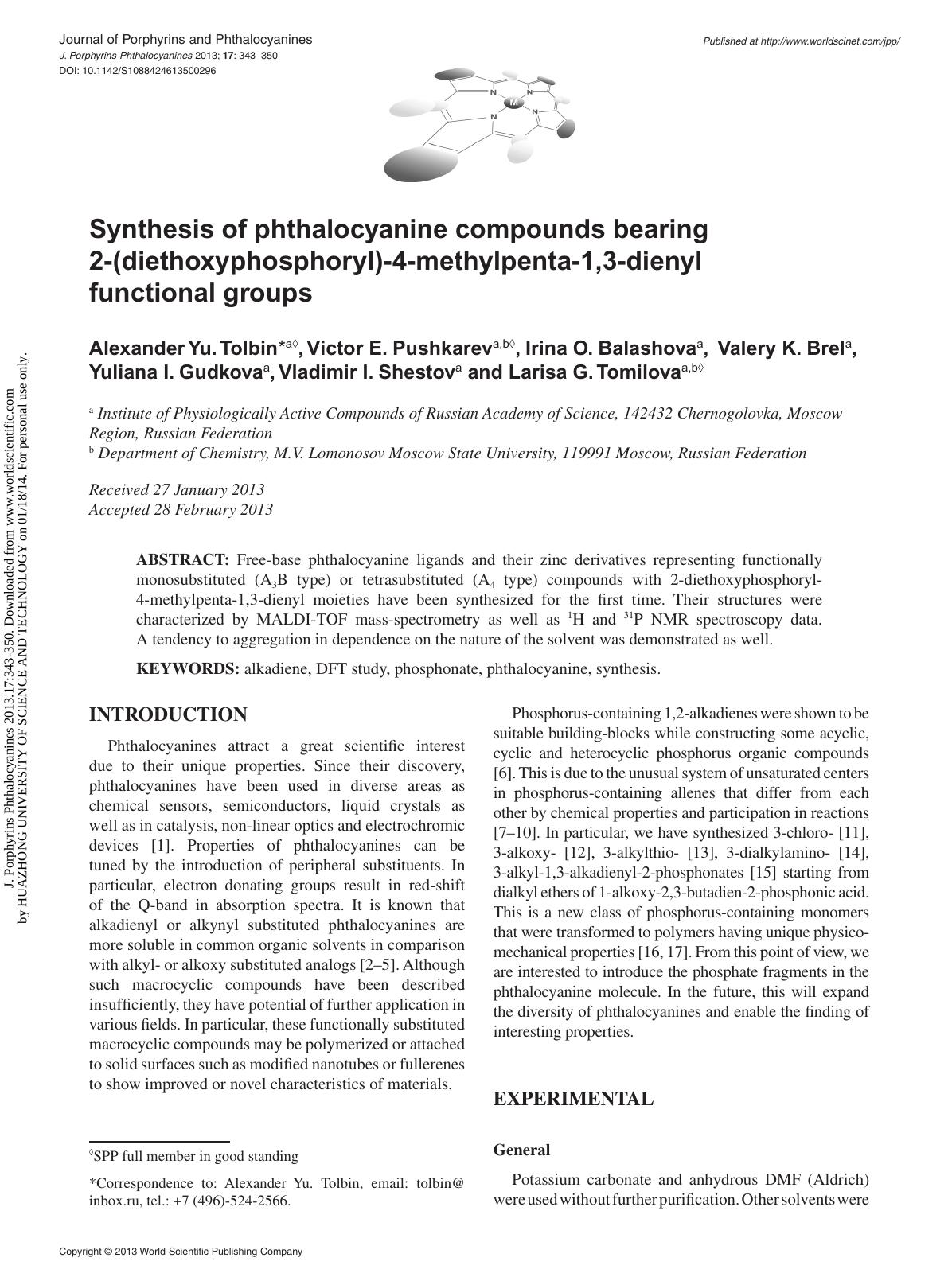Synthesis of phthalocyanine compounds bearing 2-(diethoxyphosphoryl)-4-methylpenta-1,3-dienyl functional groups by unknow