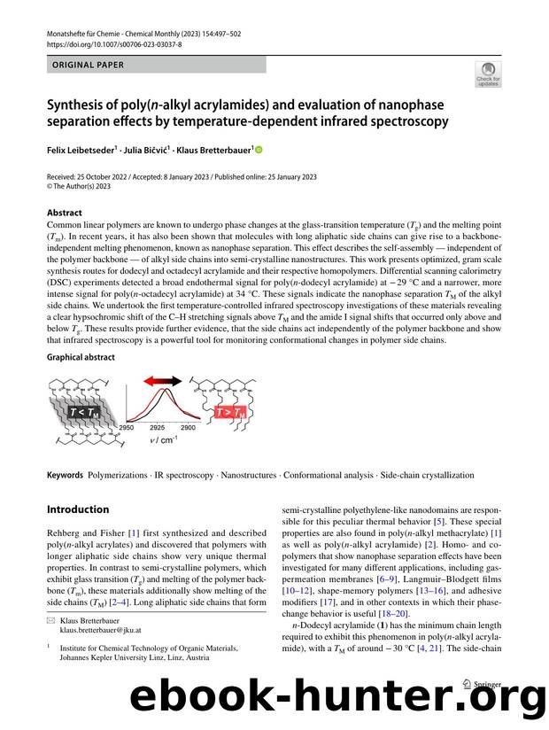 Synthesis of poly(n-alkyl acrylamides) and evaluation of nanophase separation effects by temperature-dependent infrared spectroscopy by Felix Leibetseder & Julia Bičvić & Klaus Bretterbauer