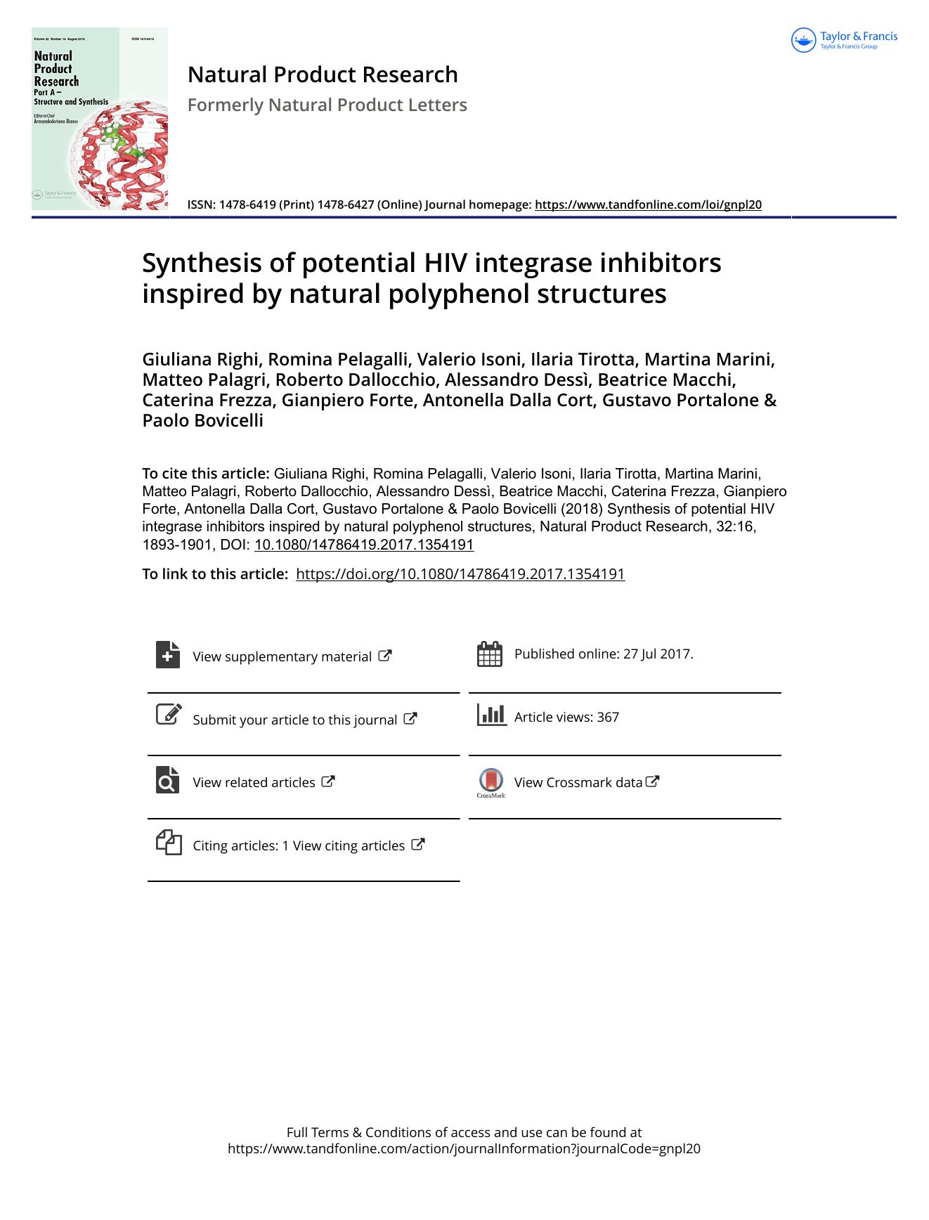 Synthesis of potential HIV integrase inhibitors inspired by natural polyphenol structures by unknow
