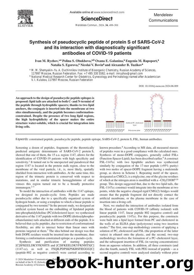 Synthesis of pseudocyclic peptide of protein S of SARS-CoV-2 and its interaction with diagnostically significant antibodies of COVID-19 patients by unknow
