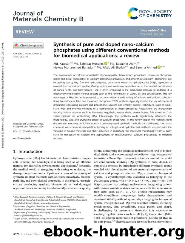 Synthesis of pure and doped nano-calcium phosphates using different conventional methods for biomedical applications: a review by unknow