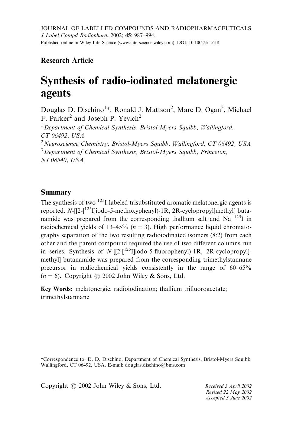 Synthesis of radio-iodinated melatonergic agents by Unknown