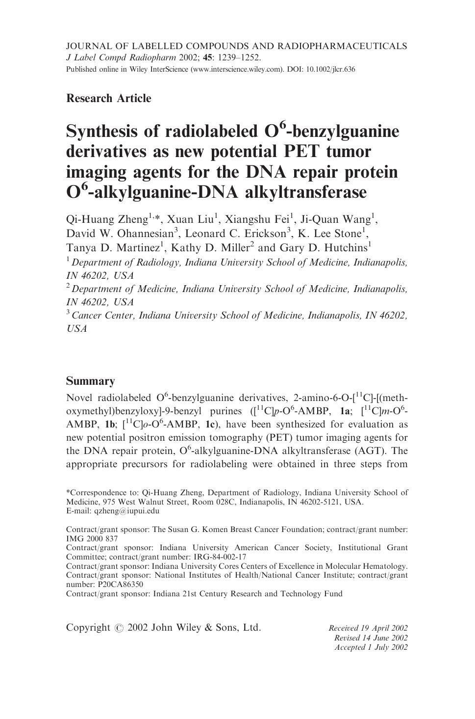 Synthesis of radiolabeled O6-benzylguanine derivatives as new potential PET tumor imaging agents for the DNA repair protein O6-alkylguanine-DNA alkyltransferase by Unknown