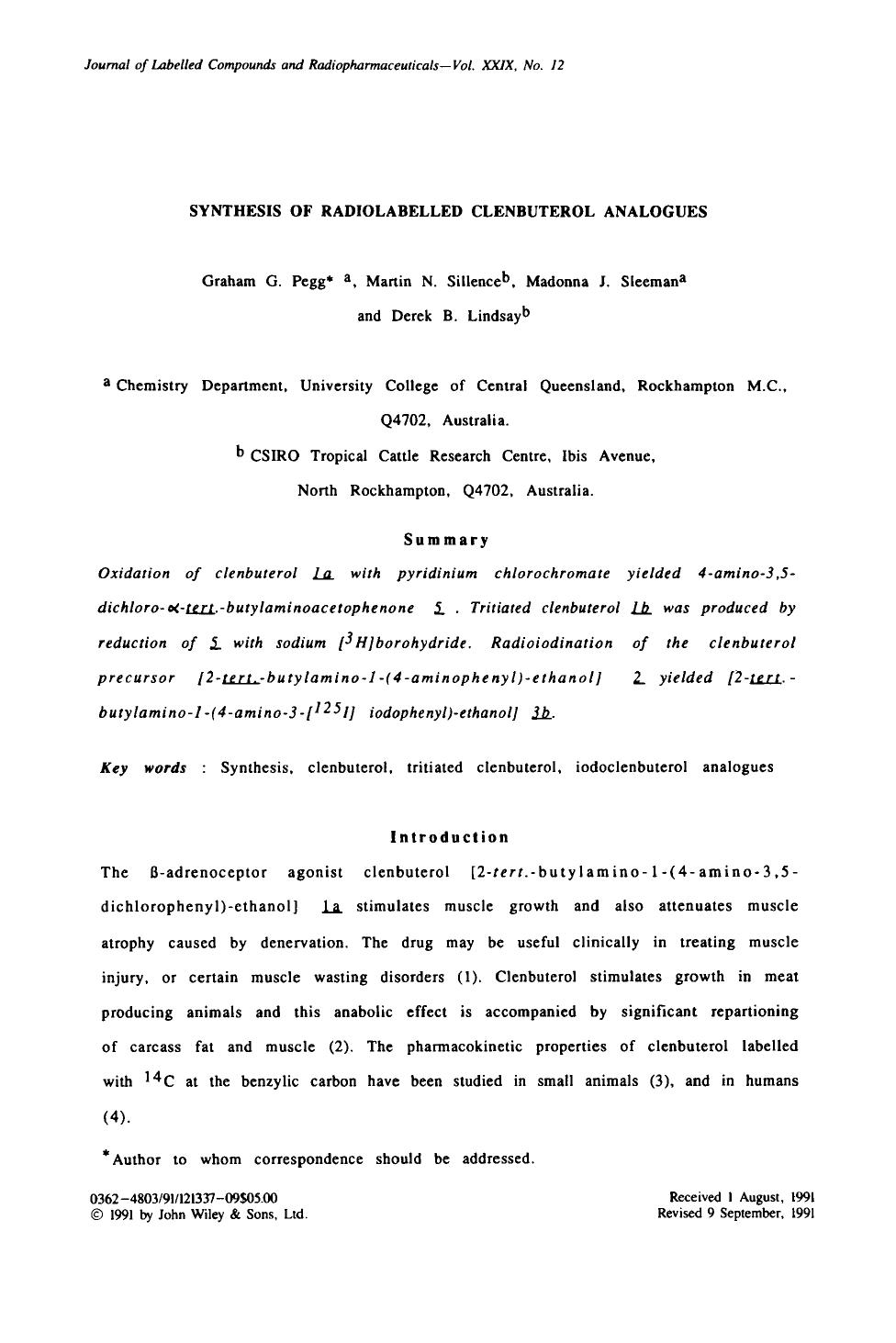 Synthesis of radiolabelled clenbuterol analogues by Unknown