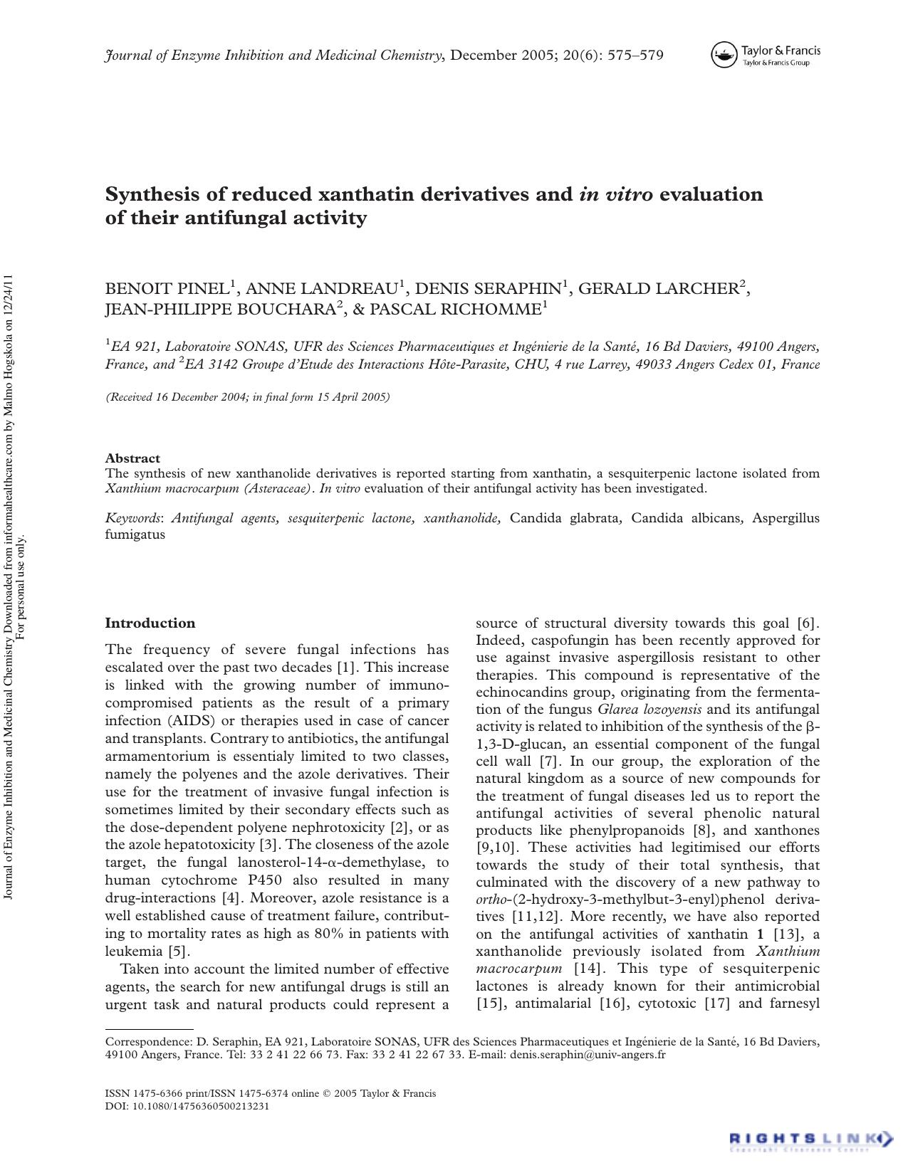 Synthesis of reduced xanthatin derivatives and in vitro evaluation of their antifungal activity by unknow