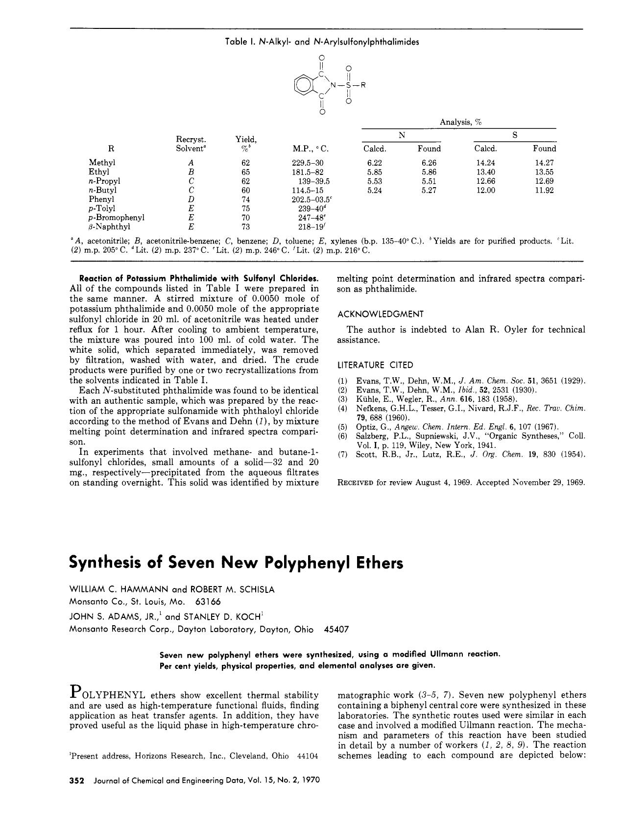 Synthesis of seven new polyphenyl ethers by William C. Hammann Robert M. Schisla John Samuel Adams Jr. Stanley D. Koch