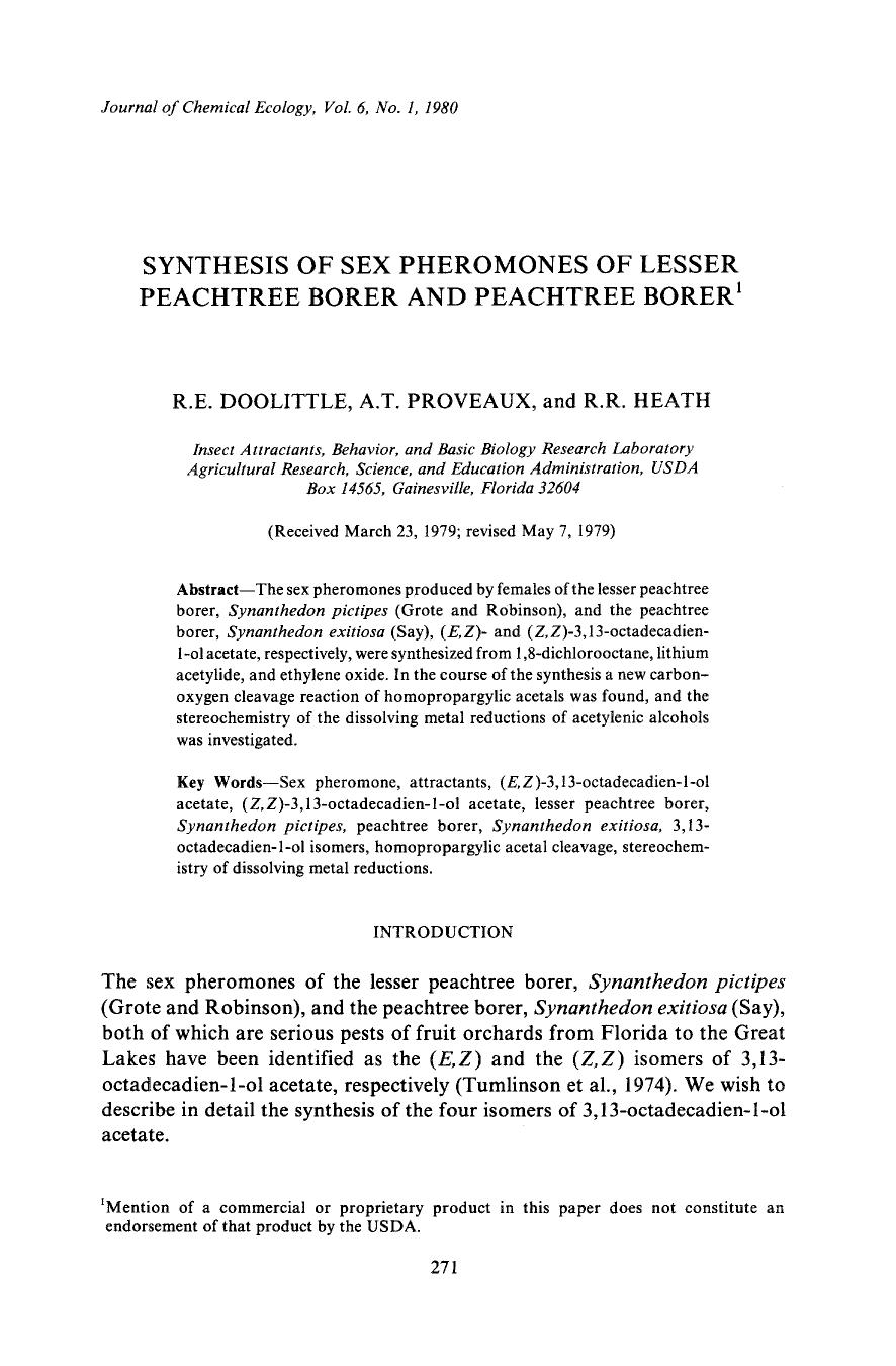 Synthesis of sex pheromones of lesser peachtree borer and peachtree borer by Unknown
