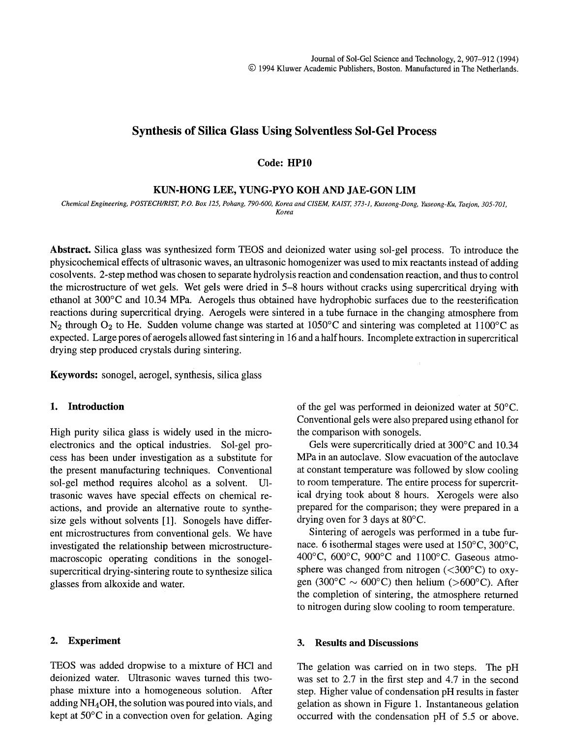 Synthesis of silica glass using solventless sol-gel process by Unknown