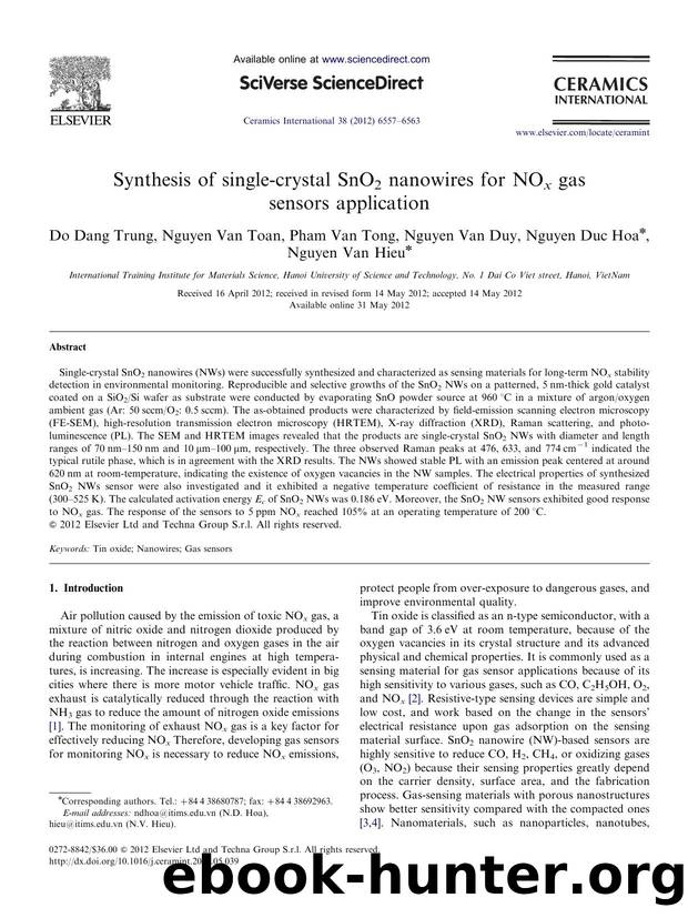 Synthesis of single-crystal SnO2 nanowires for NOx gas sensors application by Do Dang Trung & Nguyen Van Toan & Pham Van Tong & Nguyen Van Duy & Nguyen Duc Hoa & Nguyen Van Hieu