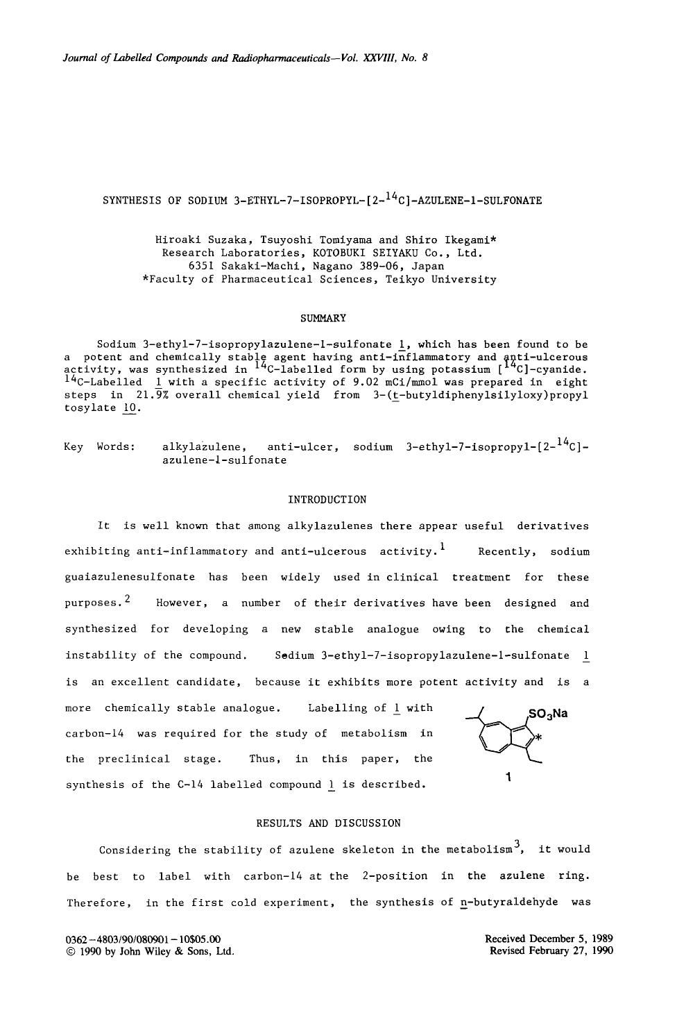 Synthesis of sodium 3-ethyl-7-isopropyl-[2-14C]-azulene-1-sulfonate by Unknown
