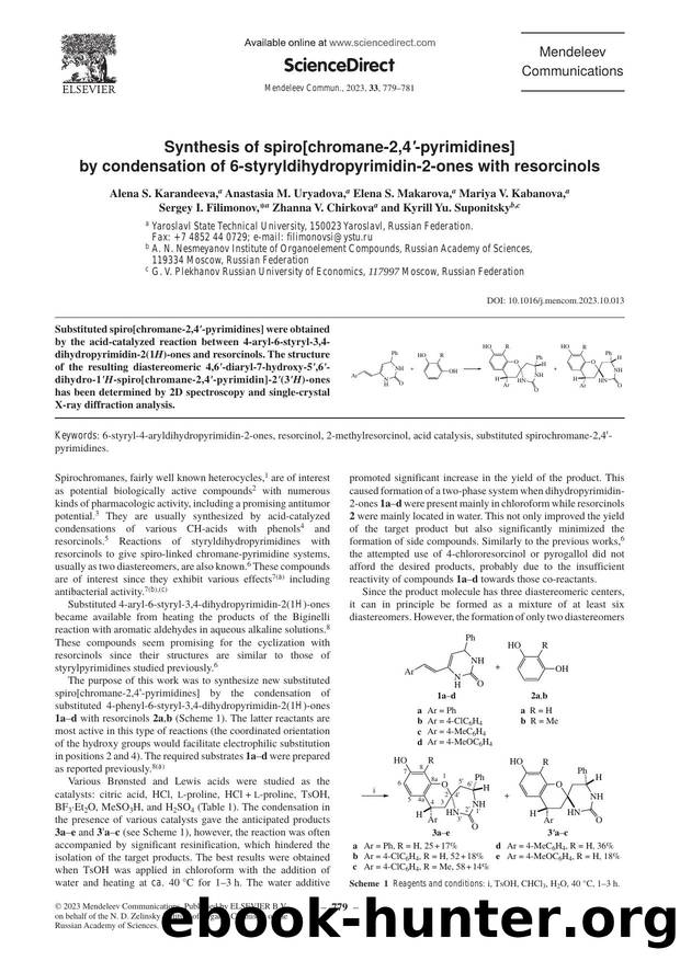 Synthesis of spiro[chromane-2,4'-pyrimidines] by condensation of 6-styryldihydropyrimidin-2-ones with resorcinols by unknow