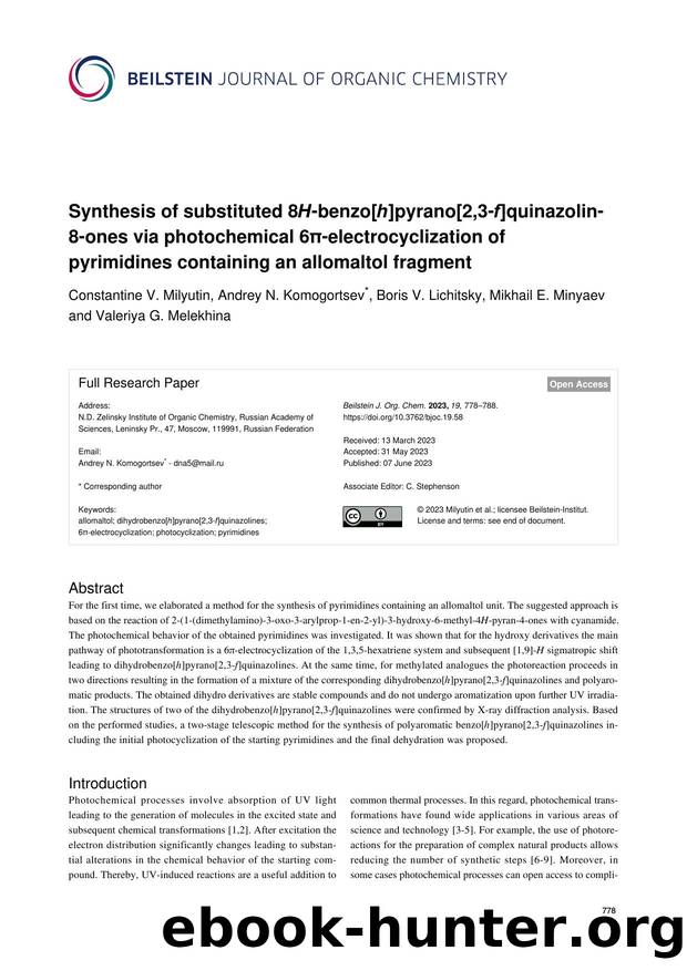 Synthesis of substituted 8H-benzo[h]pyrano[2,3-f]quinazolin-8-ones via photochemical 6Ï-electrocyclization of pyrimidines containing an allomaltol fragment by unknow