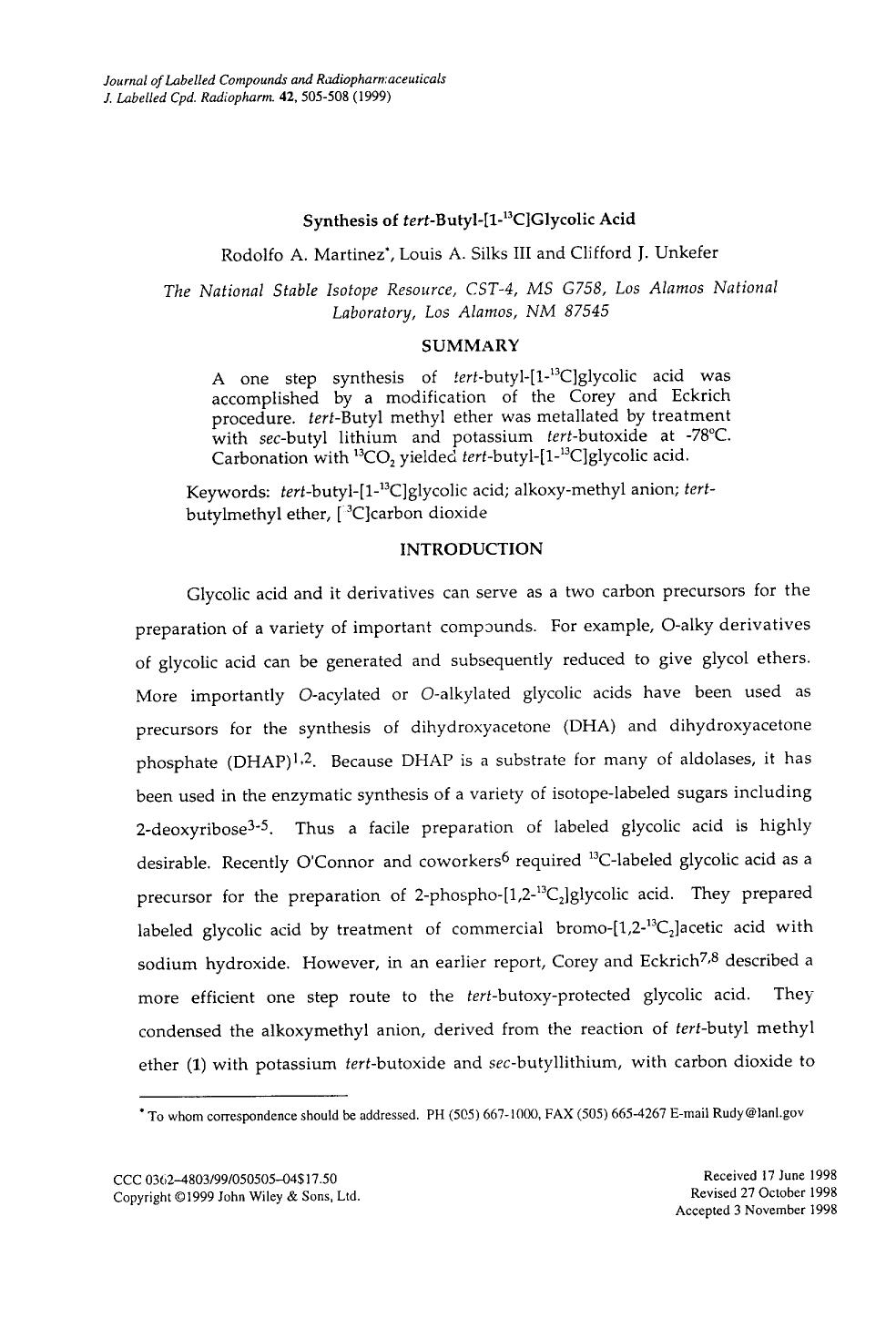 Synthesis of tert-butyl-[1-13C]glycolic acid by Unknown