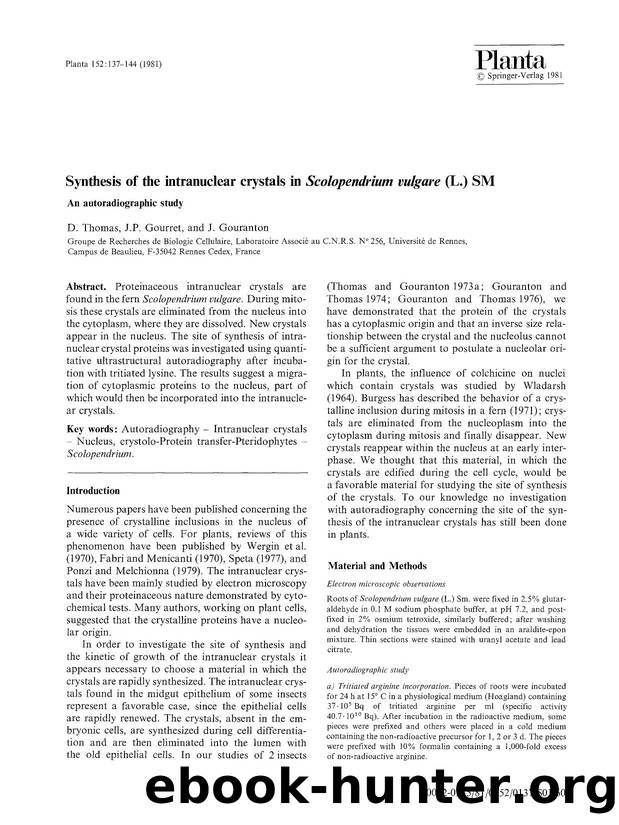 Synthesis of the intranuclear crystals in <Emphasis Type="Italic">Scolopendrium vulgare<Emphasis> (L.) SM by Unknown
