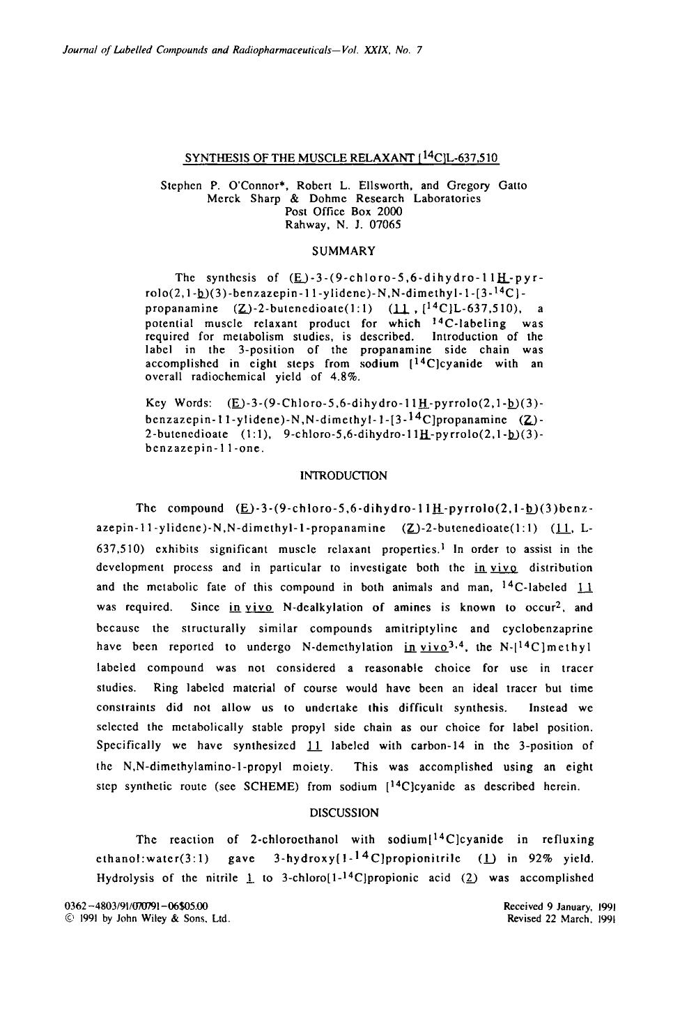Synthesis of the muscle relaxant [14C]L-637,510 by Unknown
