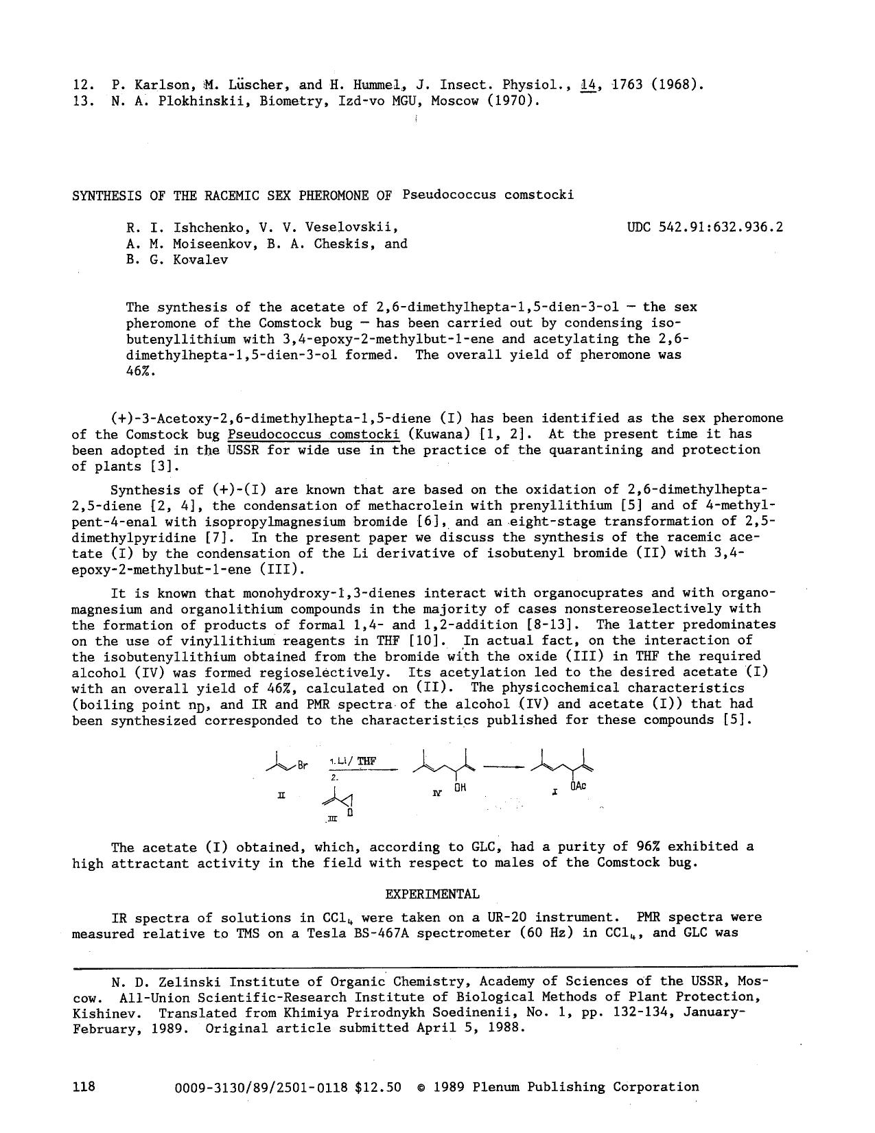 Synthesis of the racemic sex pheromone of Pseudococcus comstocki by Unknown