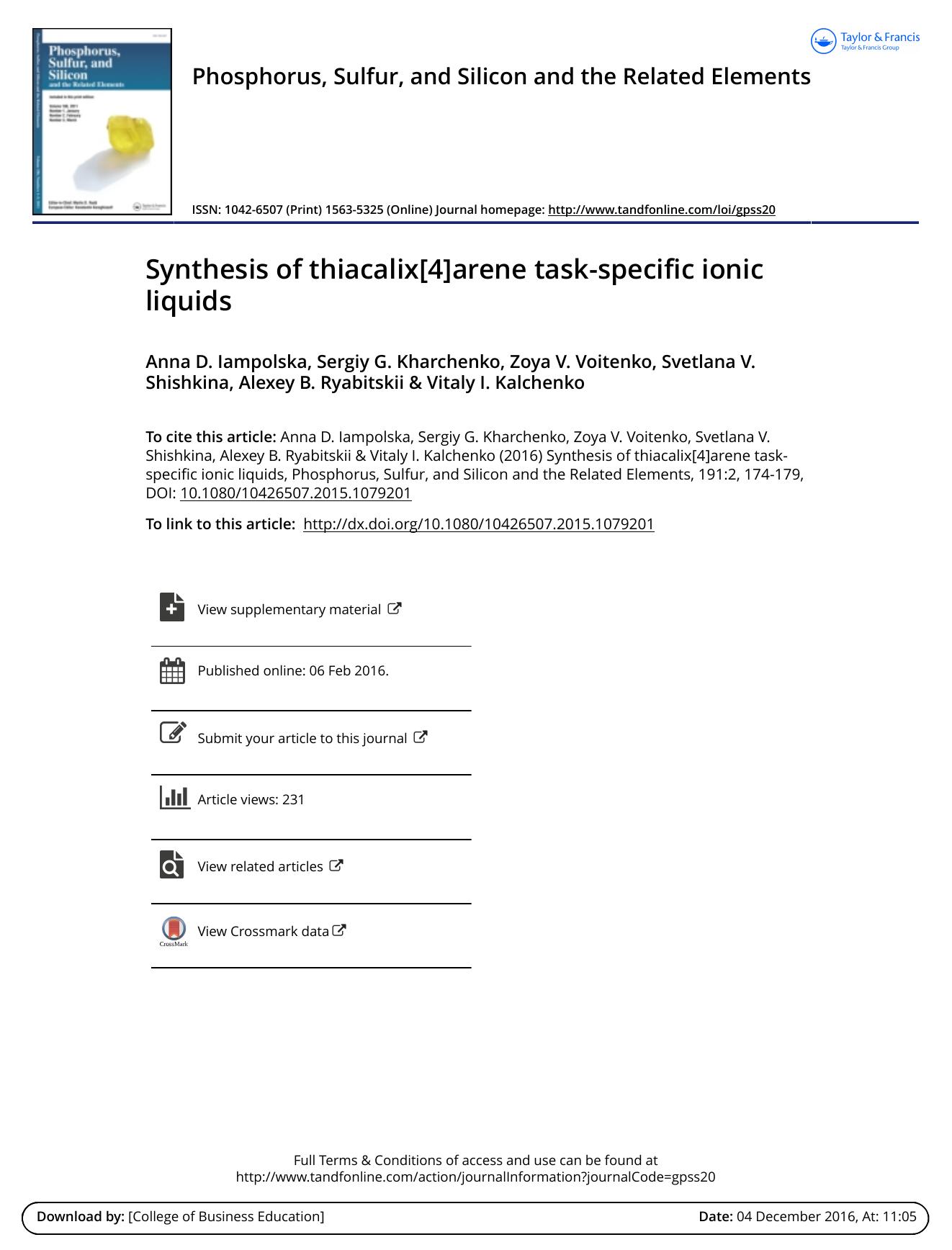 Synthesis of thiacalix[4]arene task-specific ionic liquids by unknow
