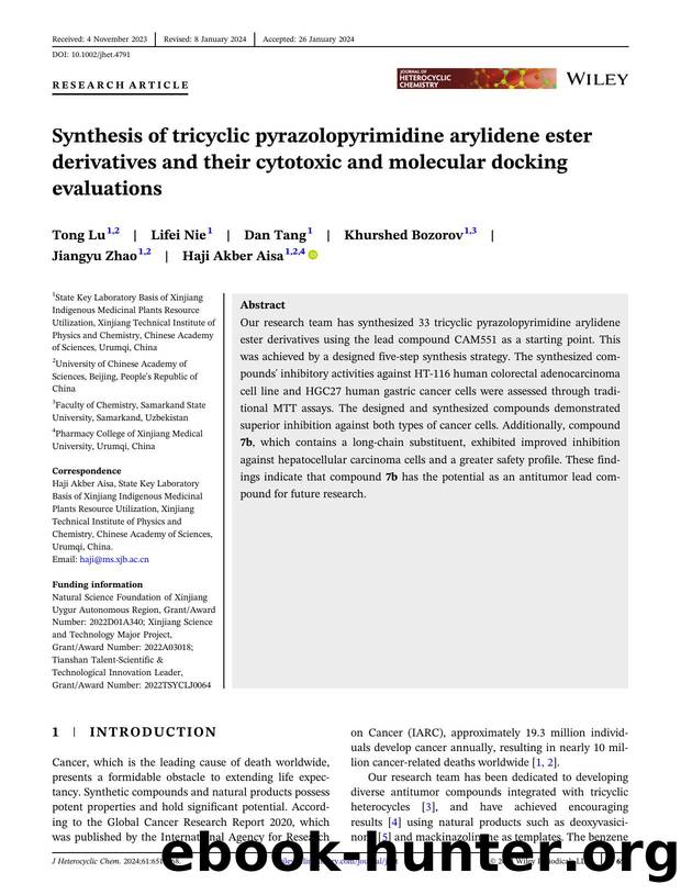 Synthesis of tricyclic pyrazolopyrimidine arylidene ester derivatives and their cytotoxic and molecular docking evaluations by Unknown