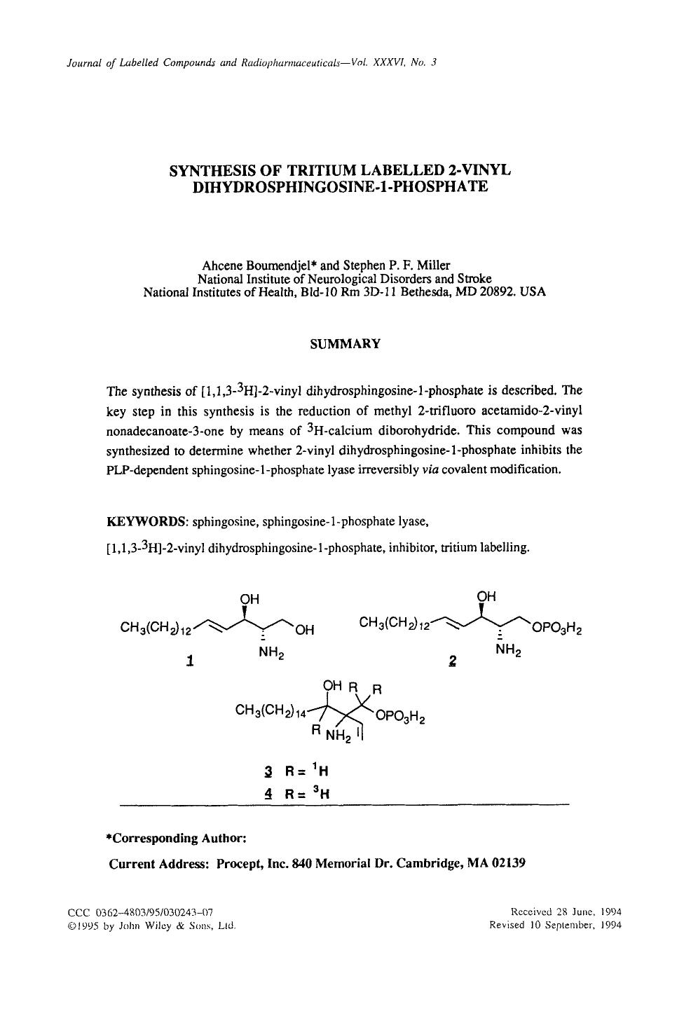 Synthesis of tritium labelled 2-vinyl dihydrosphingosine-1-phosphate by Unknown