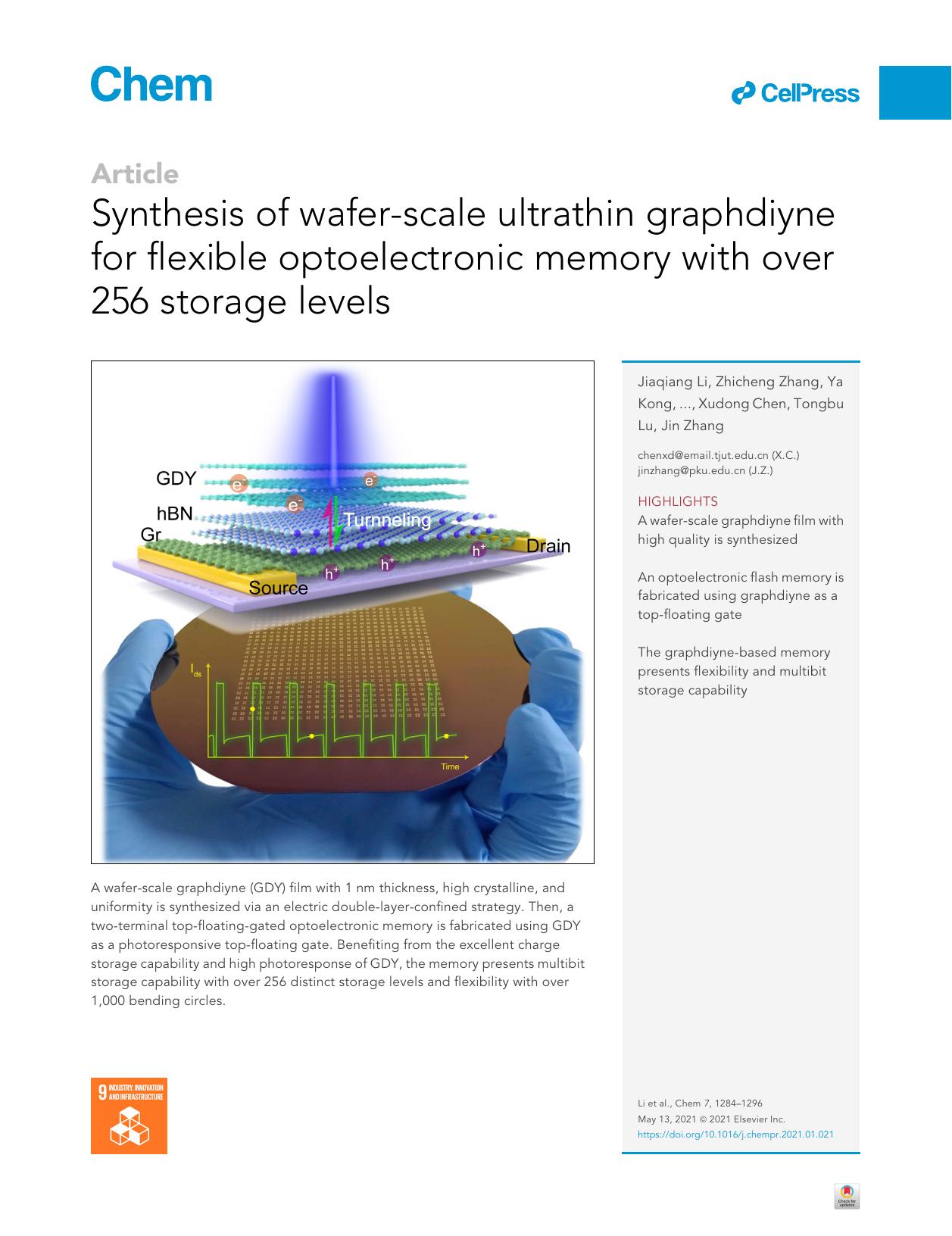 Synthesis of wafer-scale ultrathin graphdiyne for flexible optoelectronic memory with over 256 storage levels by unknow