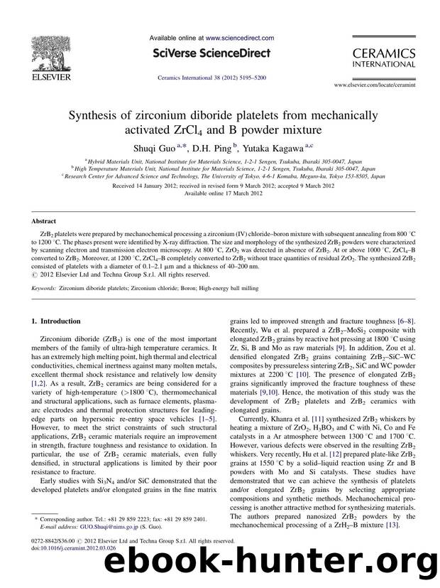 Synthesis of zirconium diboride platelets from mechanically activated ZrCl4 and B powder mixture by Shuqi Guo