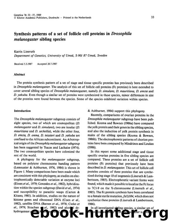 Synthesis patterns of a set of follicle cell proteins in <Emphasis Type="Italic">Drosophila melanogaster<Emphasis> sibling species by Unknown