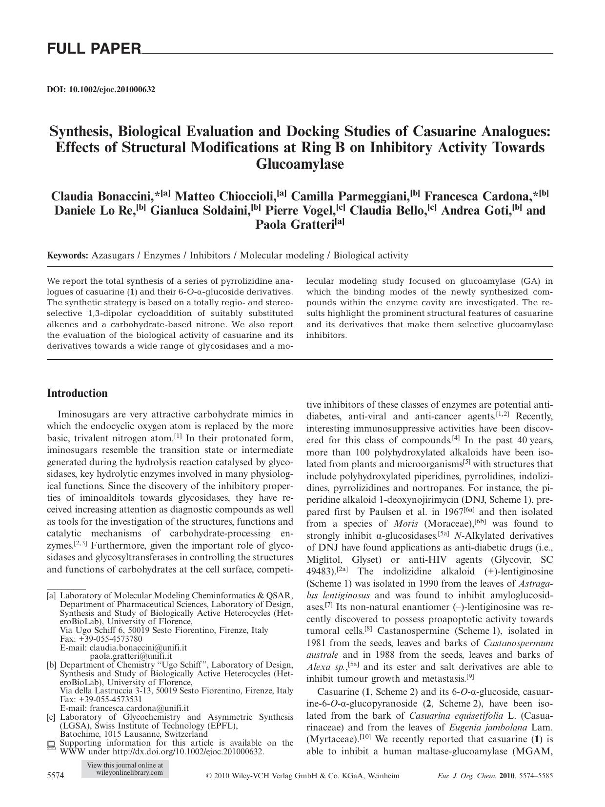 Synthesis, Biological Evaluation and Docking Studies of Casuarine Analogues: Effects of Structural Modifications at Ring B on Inhibitory Activity Towards Glucoamylase by Unknown